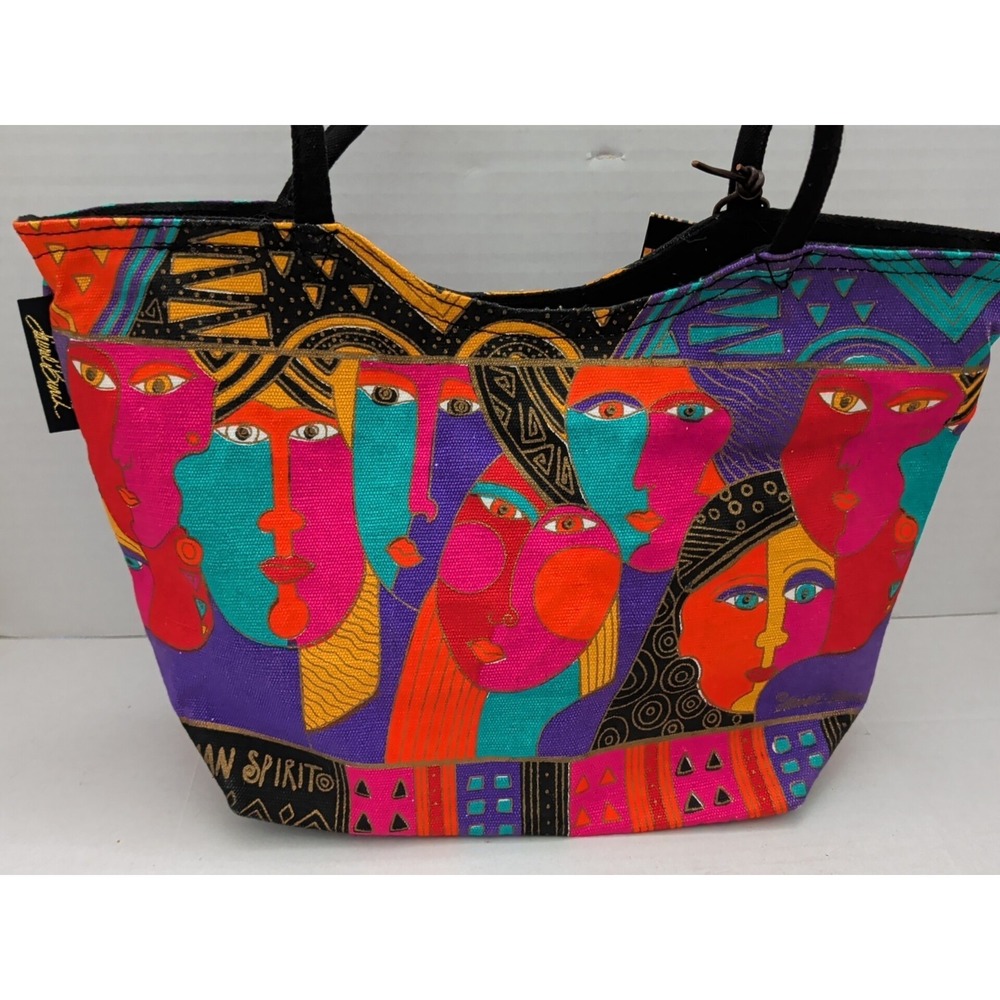 Laurel Burch Woman Spirit Small Colorful Tote Bag Beaded OpArt Abstract Geometri - Picture 3 of 11